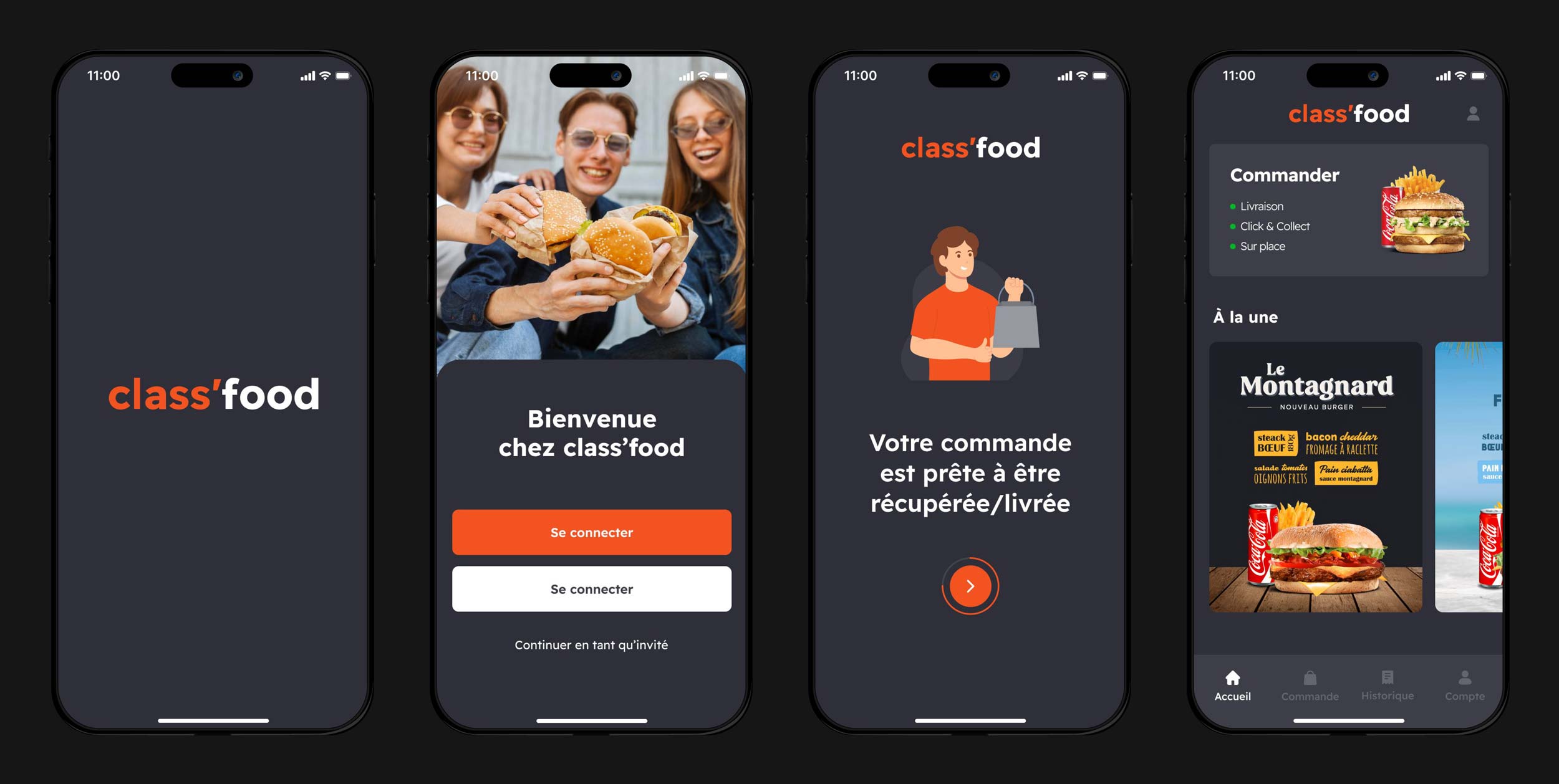 Écrans principaux mobile du projet Class'Food