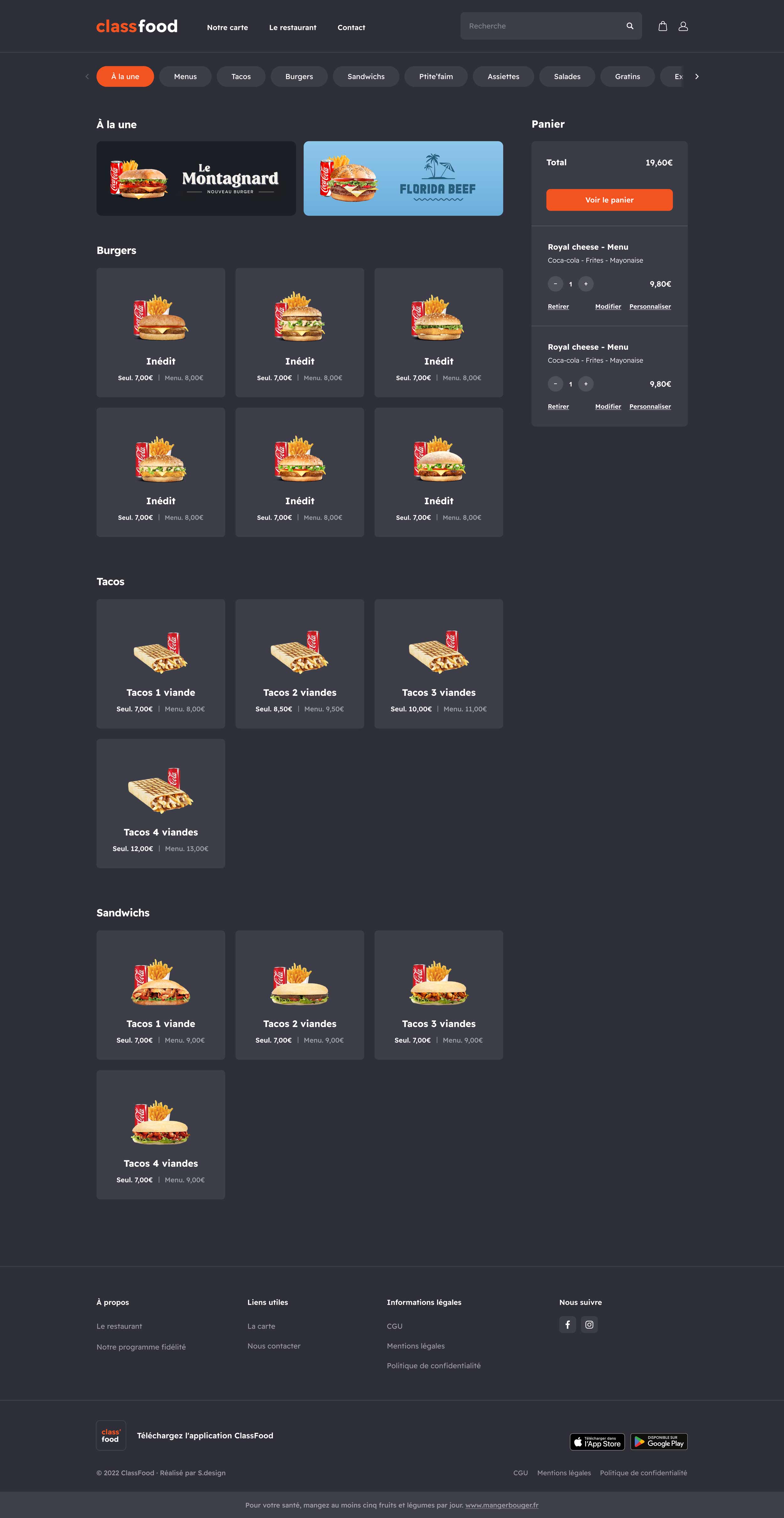 Homepage desktop du projet Class'Food