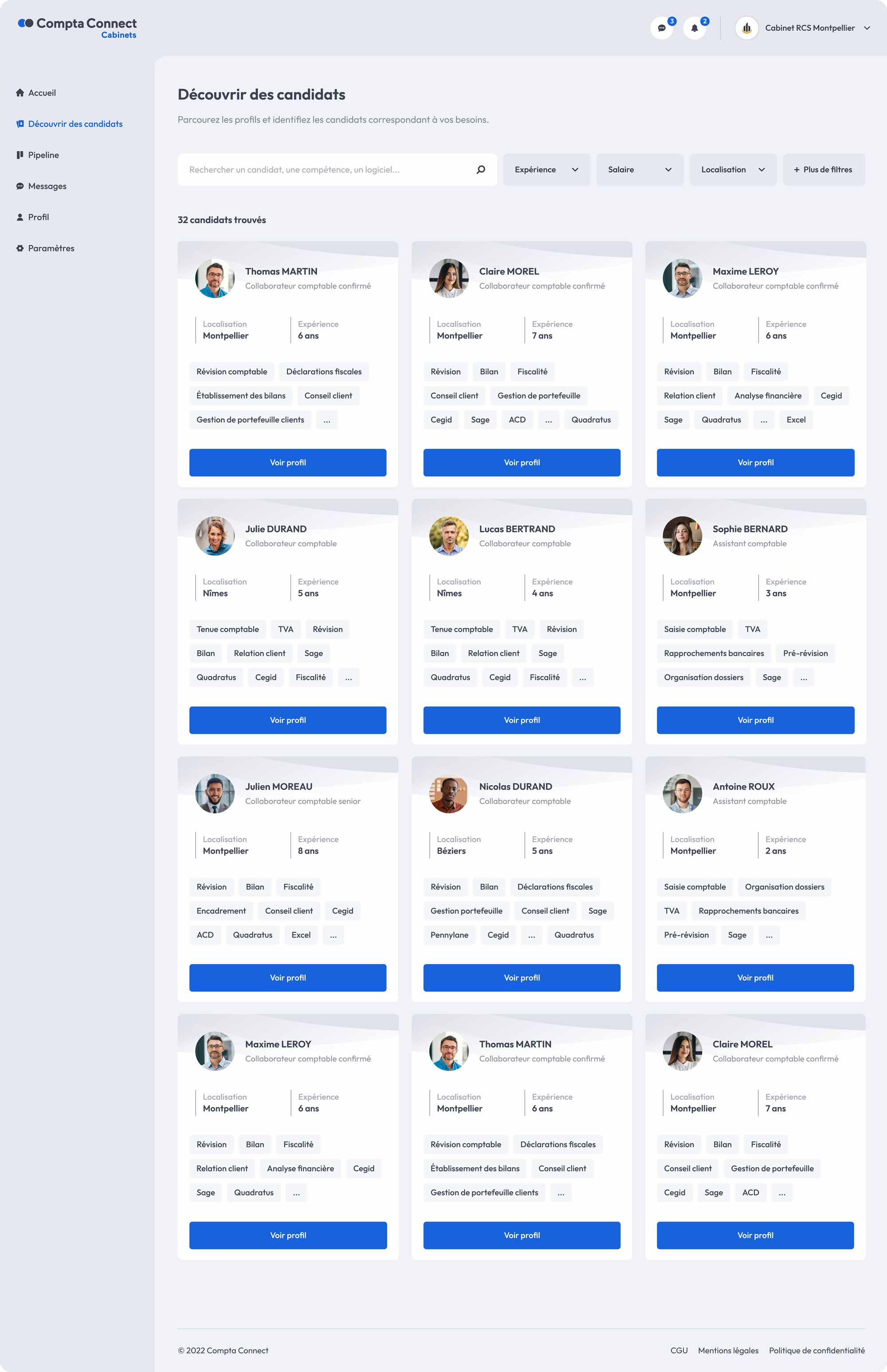 Découverte des candidats sur Compta Connect