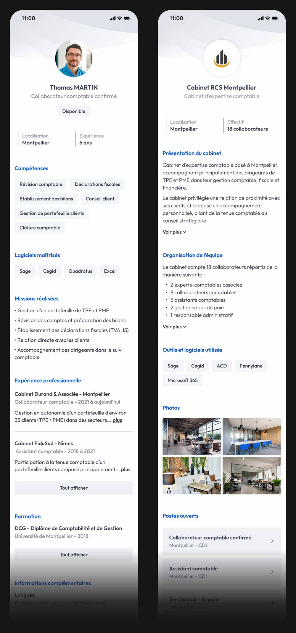 Profil complet d'un candidat sur Compta Connect