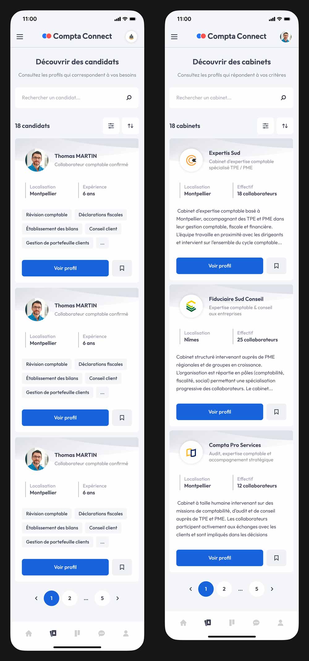 Liste des candidats sur Compta Connect