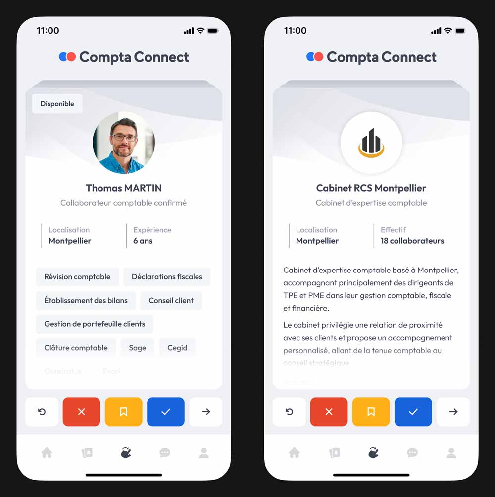 Interface de découverte et sélection des profils Compta Connect