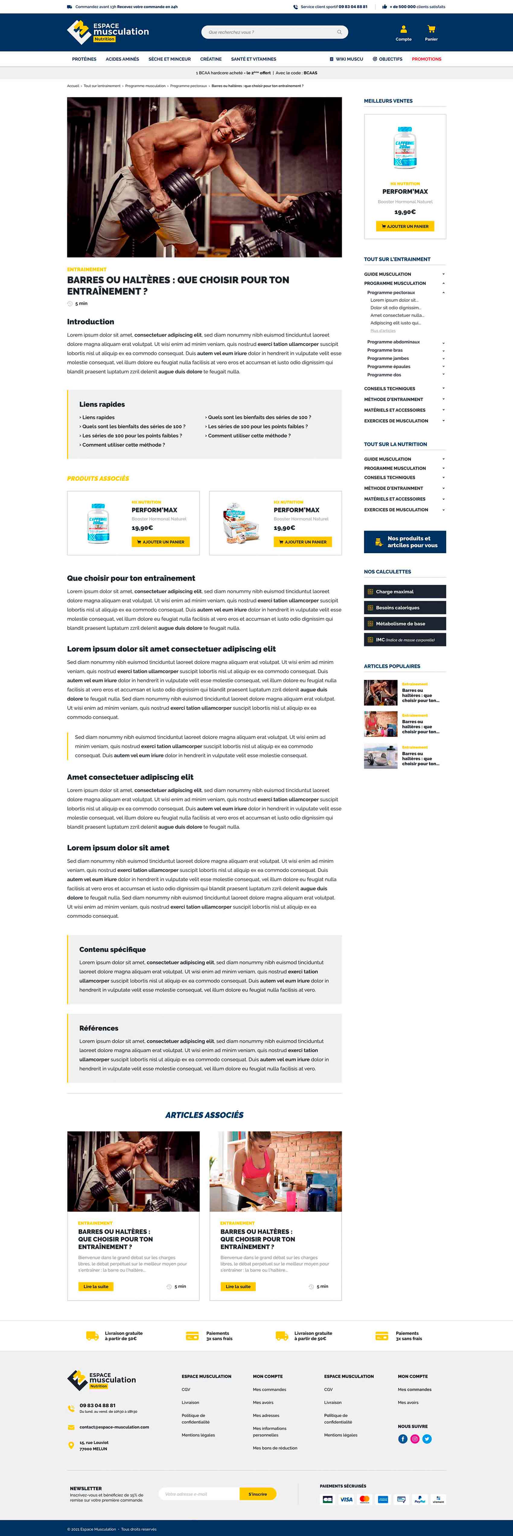 Page article du site Espace Musculation