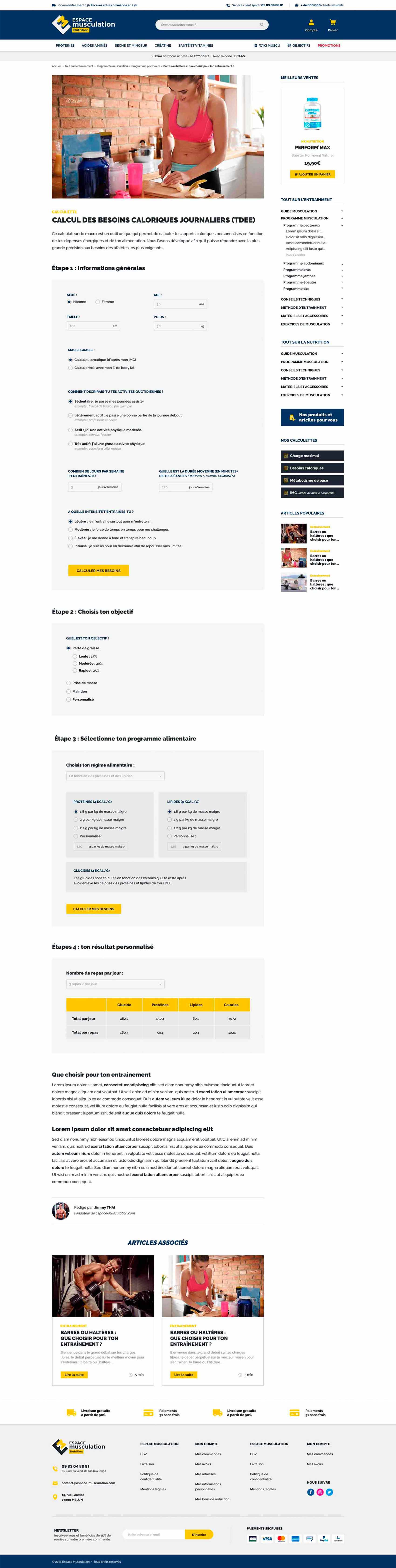 Calculateur des besoins caloriques sur Espace Musculation