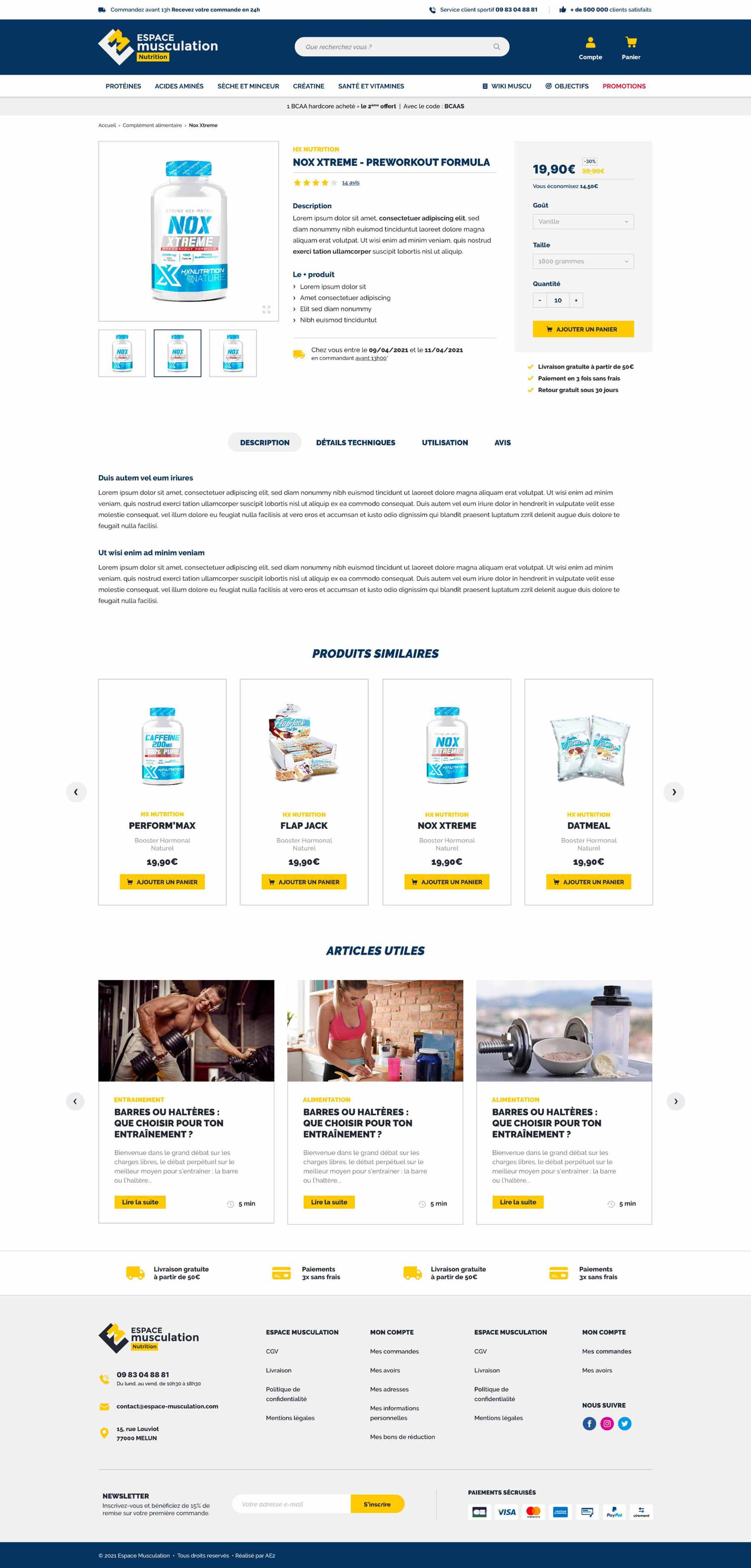 Fiche produit du site Espace Musculation