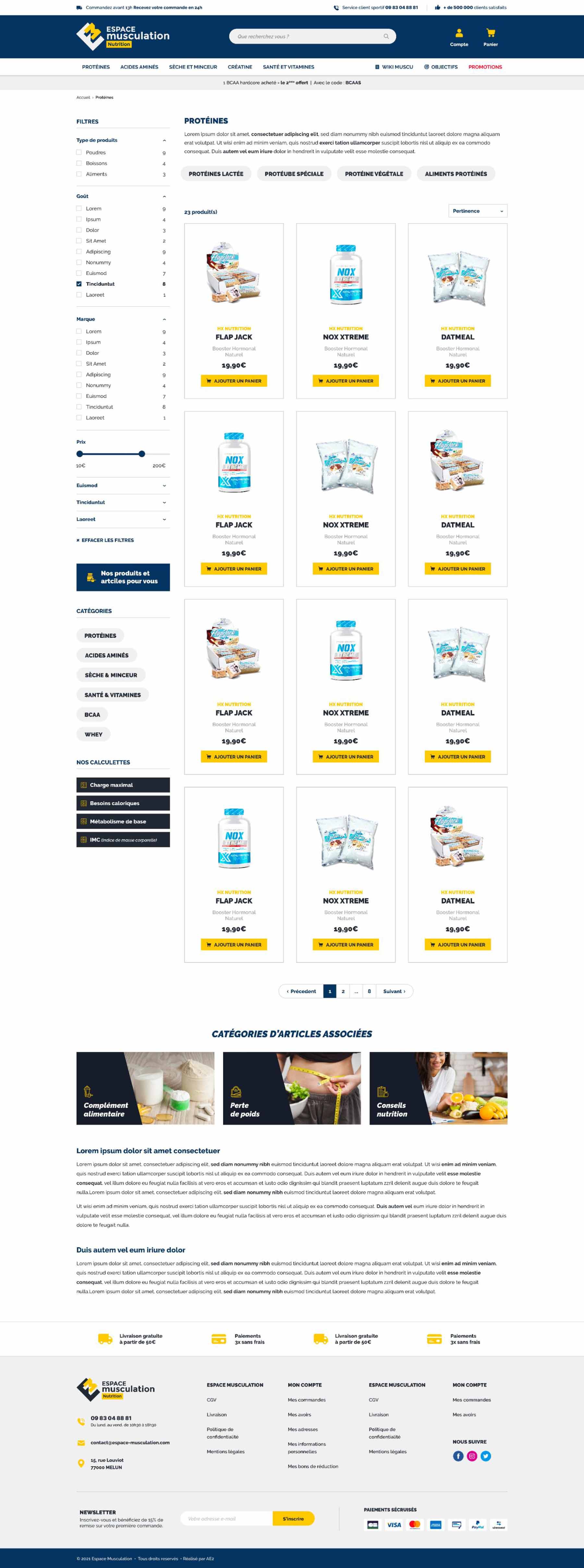 Navigation par catégories de produits sur Espace Musculation
