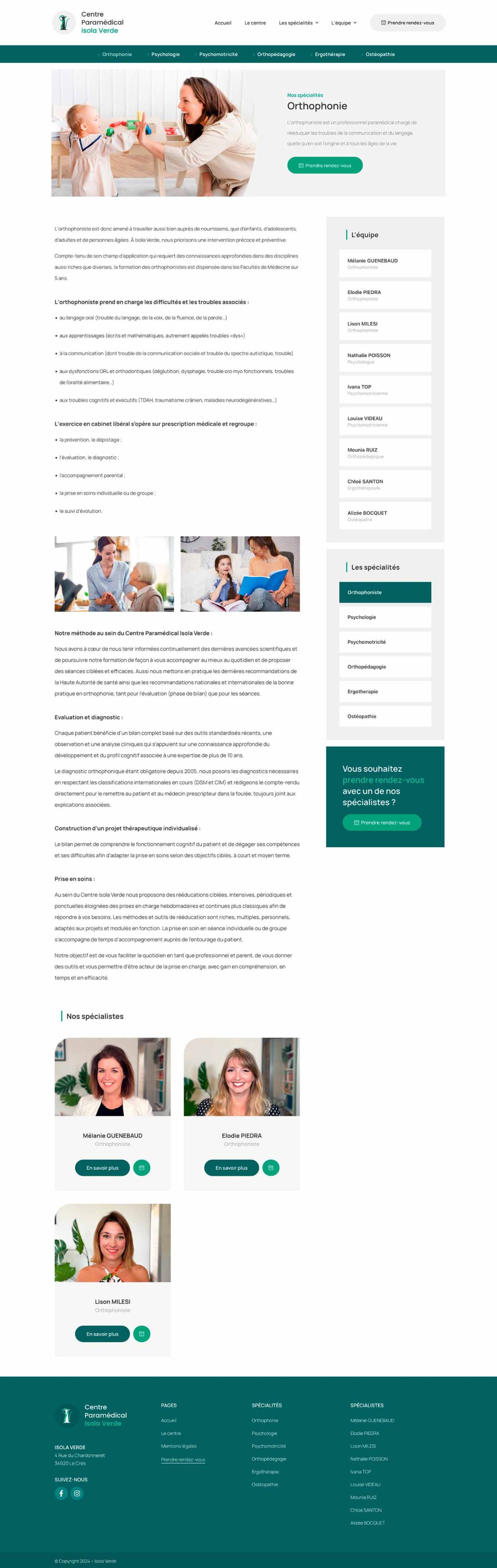 Présentation des spécialités du centre Isola Verde