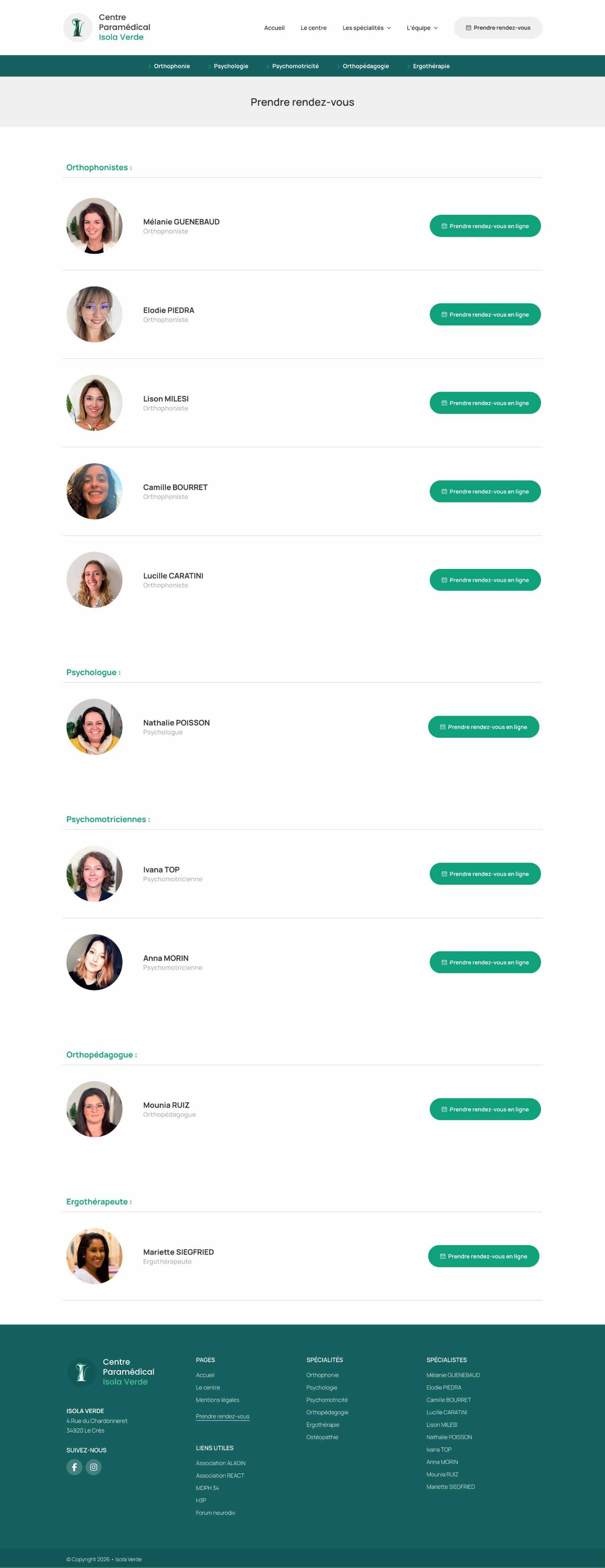 Page de prise de rendez-vous du site Isola Verde