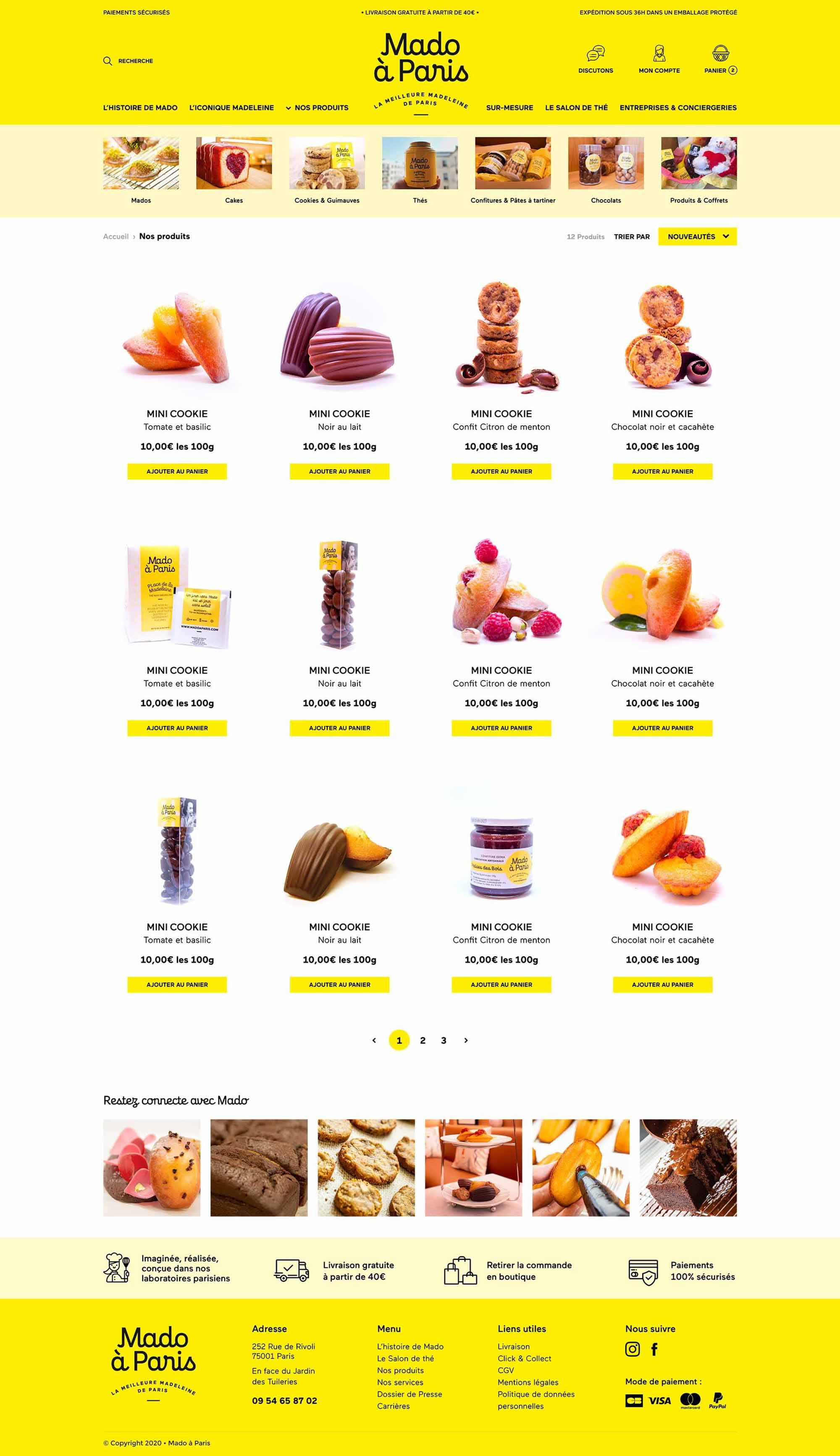 Page catégorie produits du site Mado