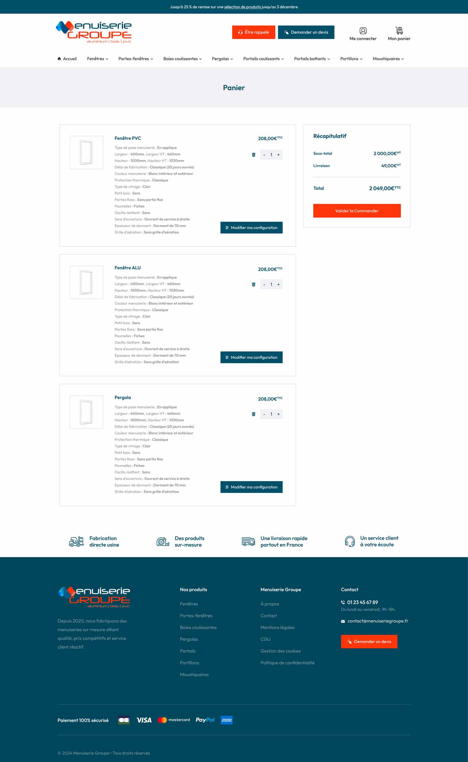 Panier du site e-commerce Menuiserie Group