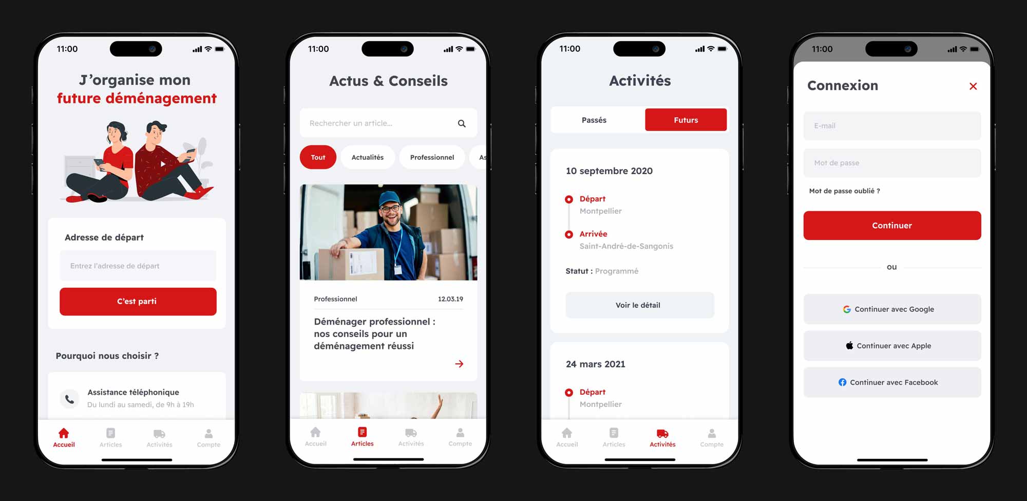 Parcours mobile du projet Moving Déménagement