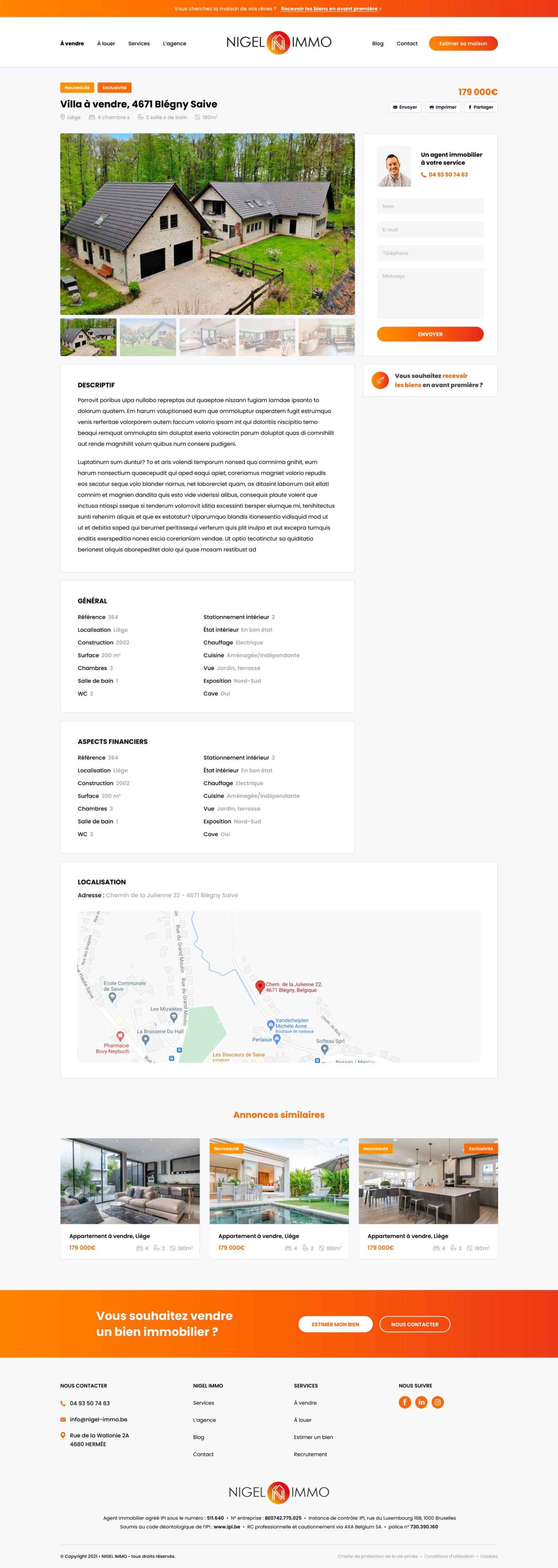 Fiche détaillée d'un bien immobilier sur le site Nigel Immo