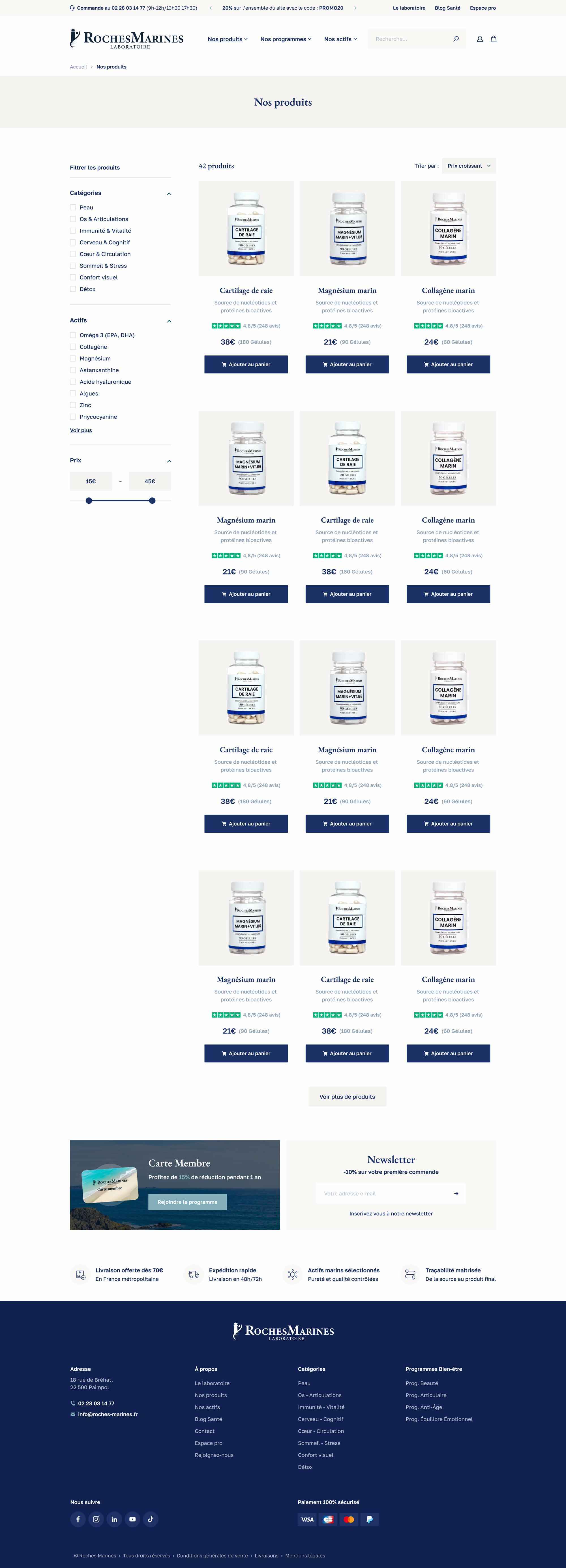 Catalogue des produits du site Roches Marines