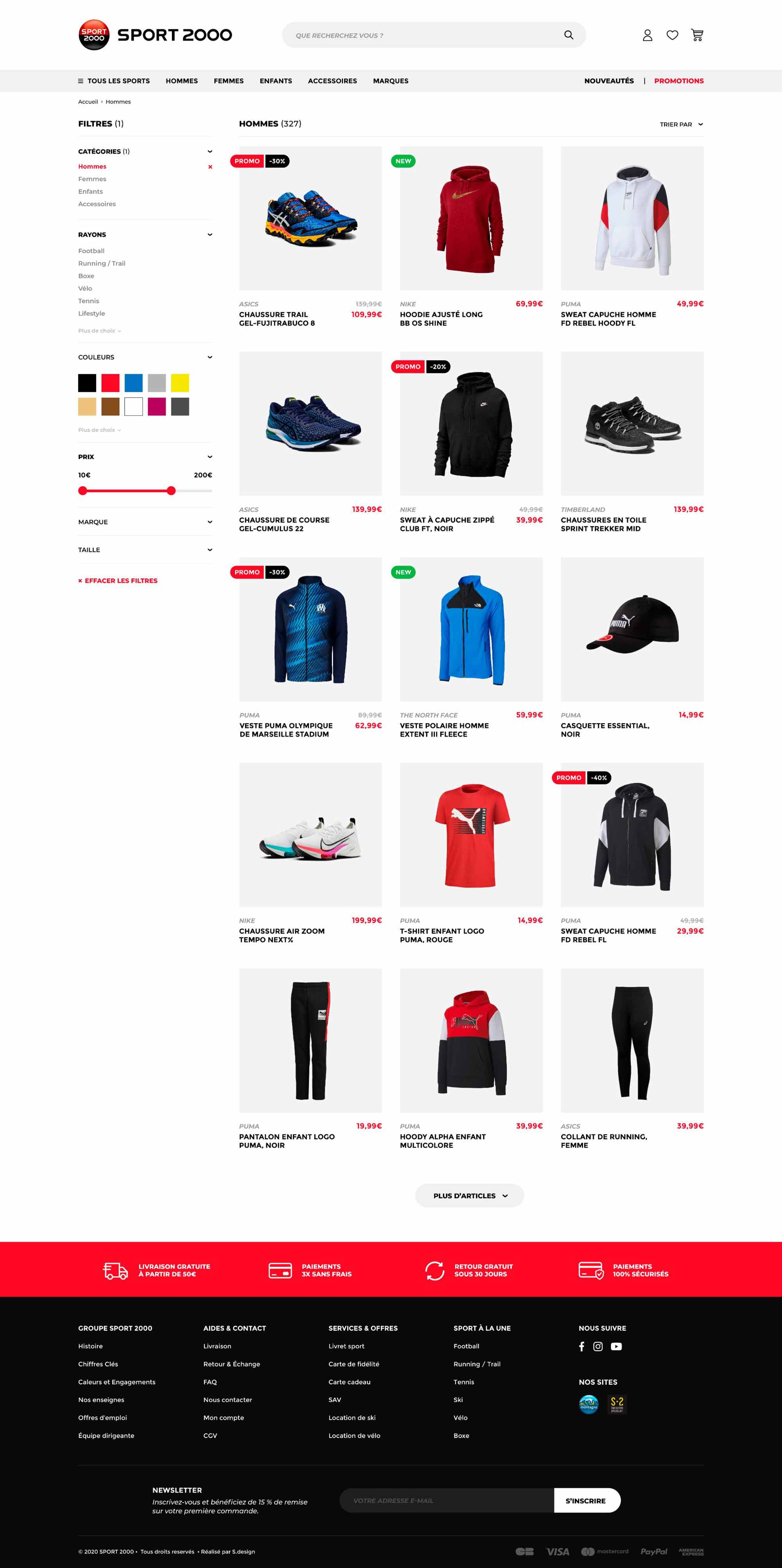 Catalogue produits du site Sport 2000