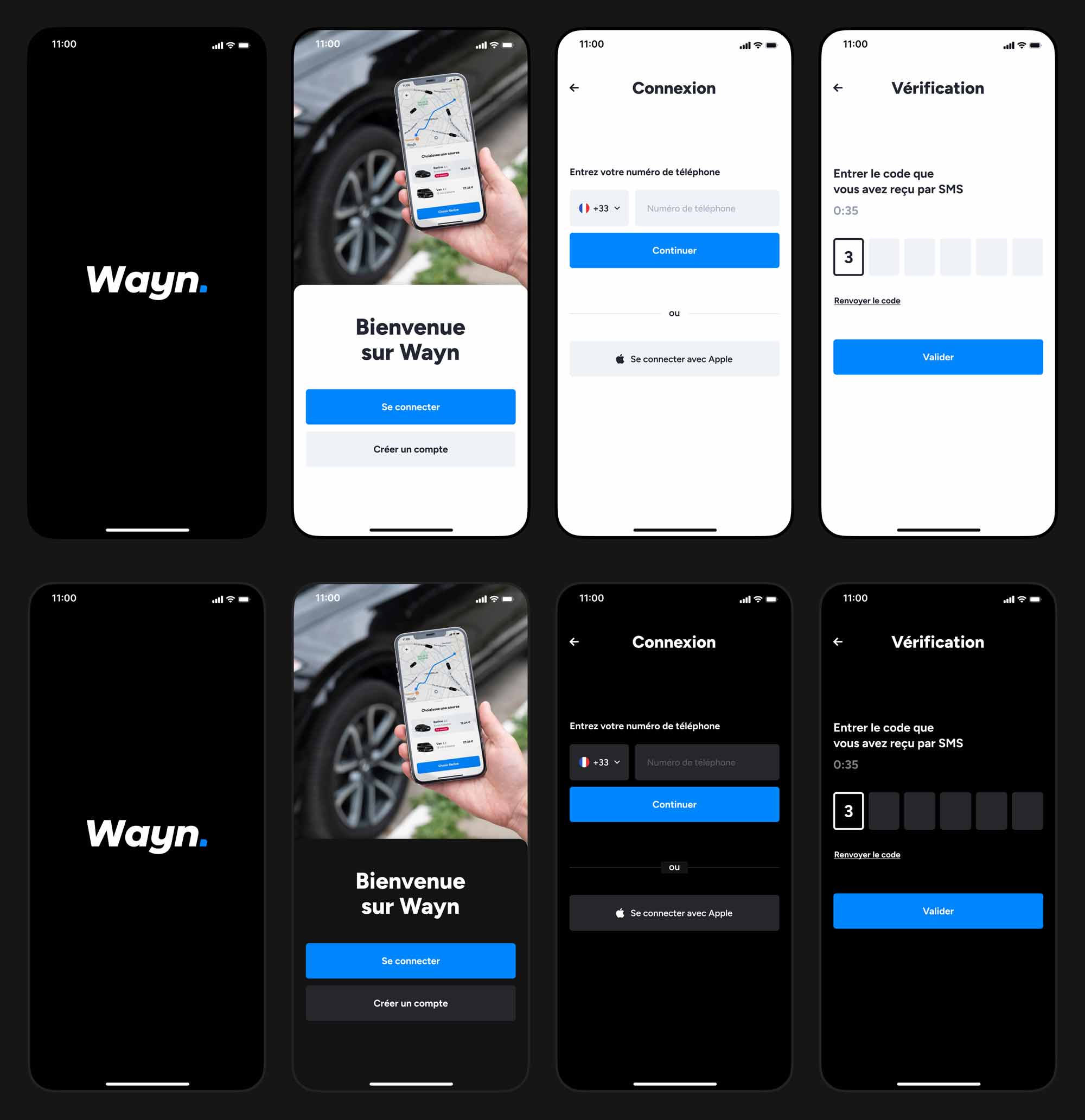 Accueil et connexion de l'application Wayn