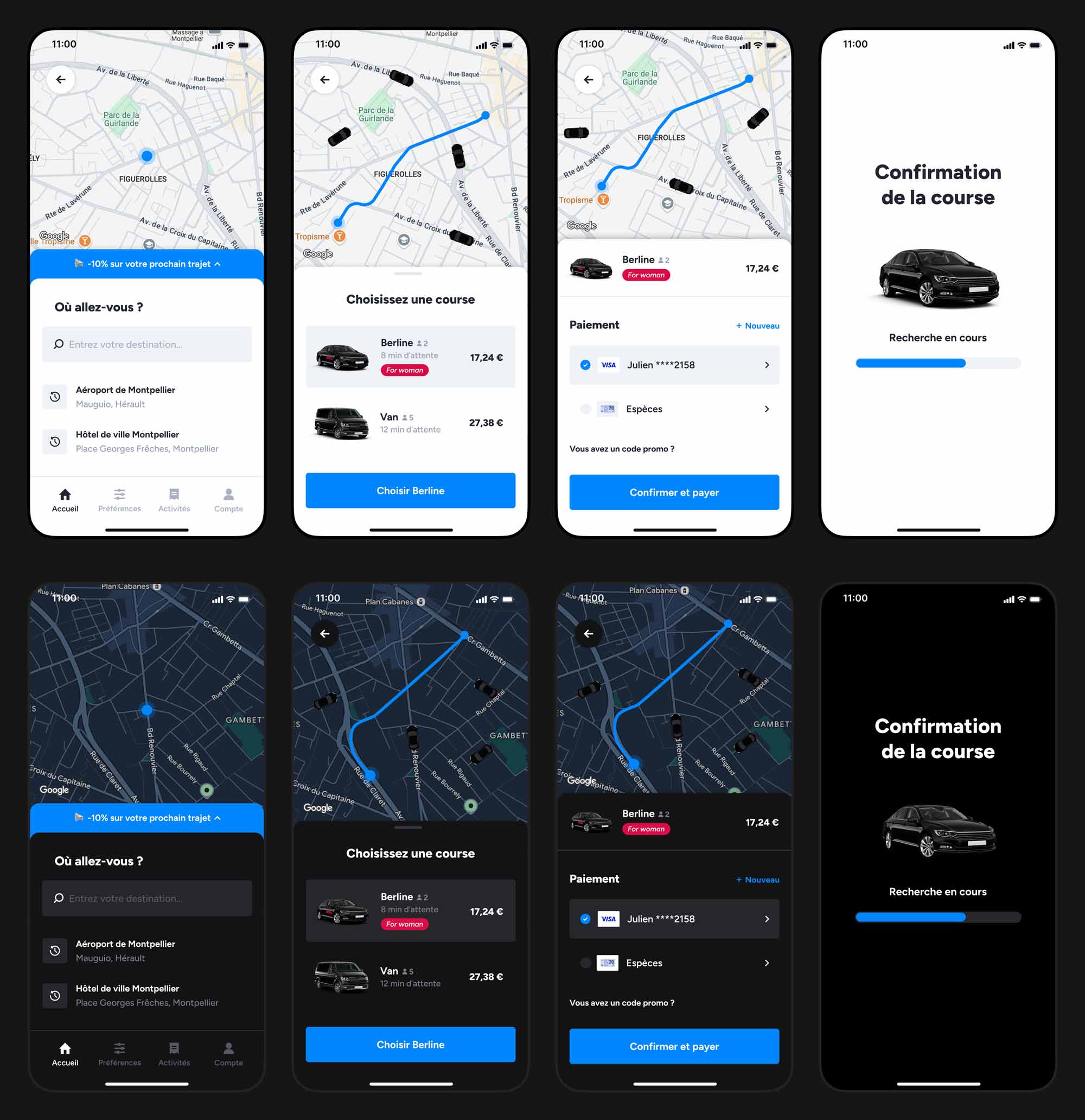 Parcours de réservation dans l'application Wayn