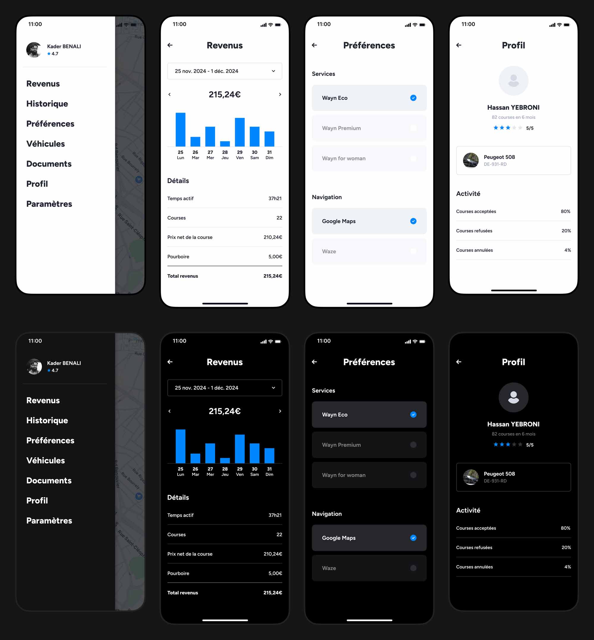 Espace chauffeur de l'application Wayn